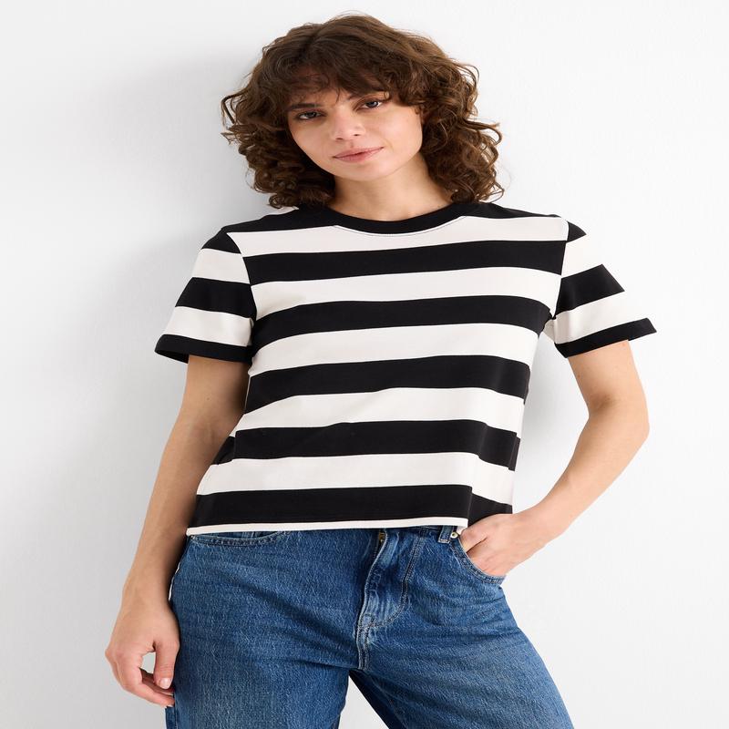 T-shirt - slim fit - striped - black / white