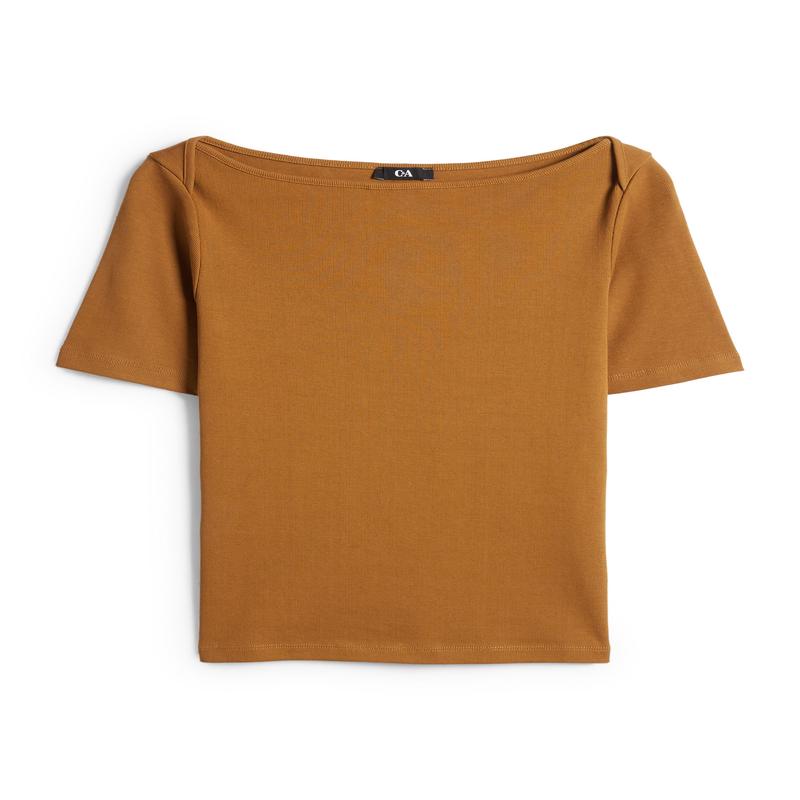 T-shirt - regular fit - ribbed - mustard yellow