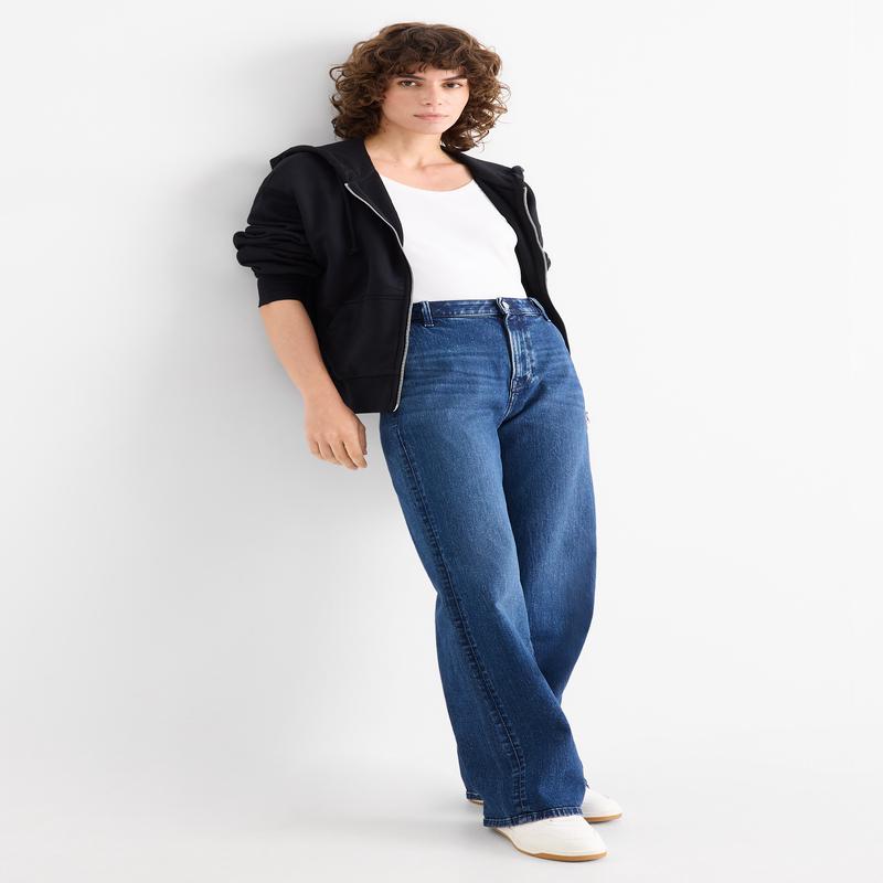 Wide leg jeans - high waist - LYCRA - blue denim