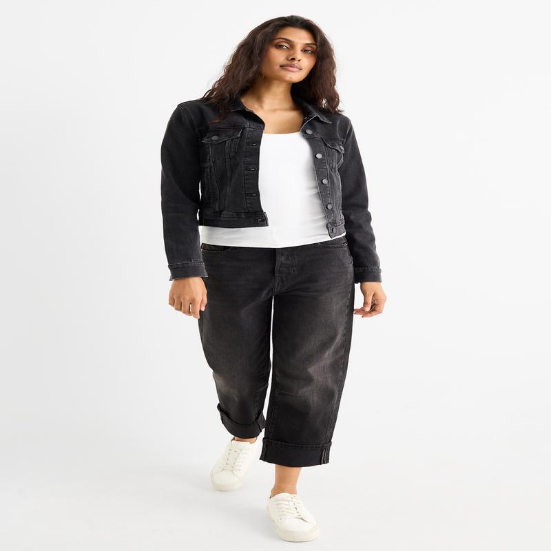 Boyfriend jeans - mid-rise waist - LYCRA - denim-dark gray