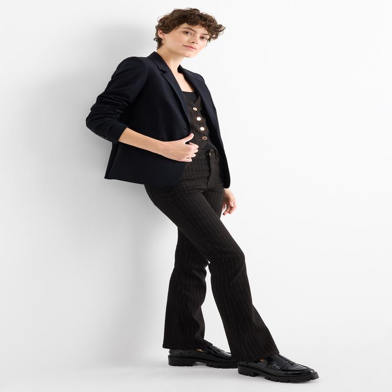 Bootcut jeans - mid-rise waist - pinstripes - denim-dark gray
