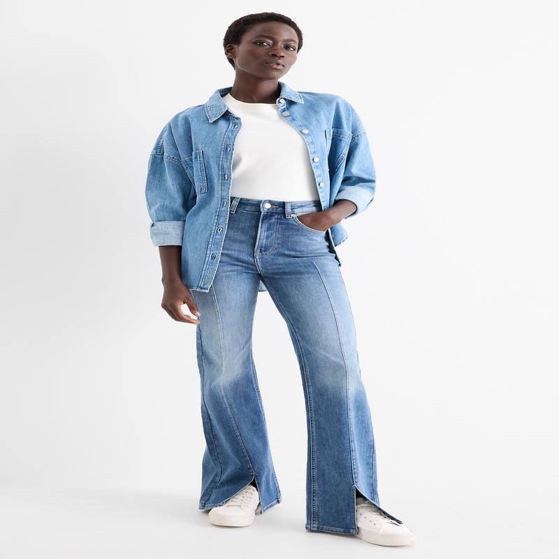 Flared jeans - high waist - denim-light blue