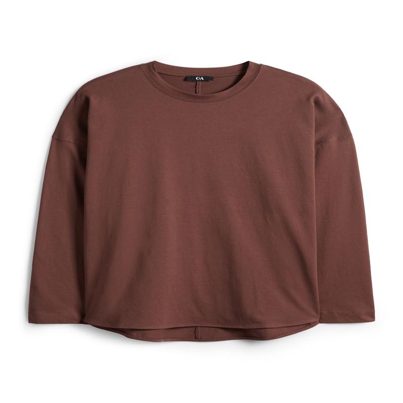 Long sleeve top - relaxed fit - dark brown