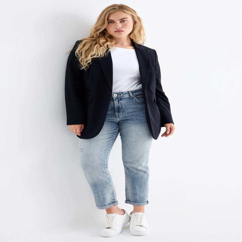 Boyfriend jeans - mid-rise waist - LYCRA - denim-light blue