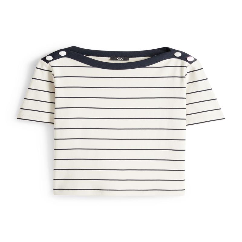 T-shirt - regular fit - striped - blue / creme