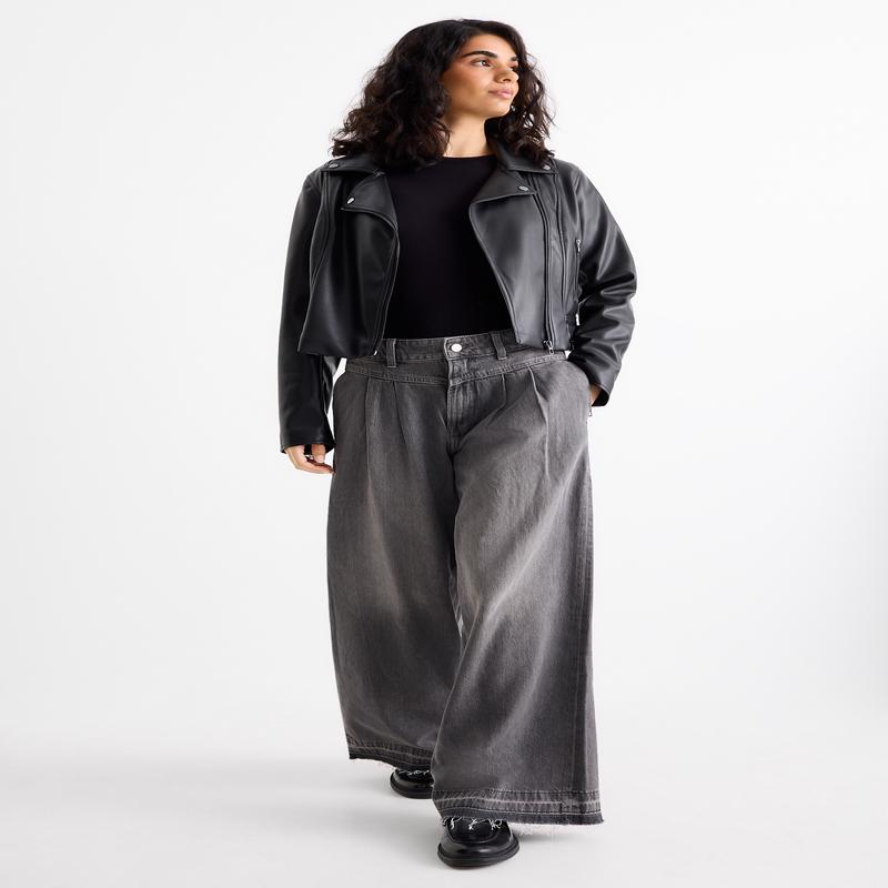 Wide leg jeans - mid-rise waist - denim-gray