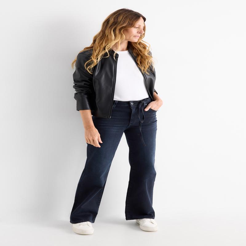 +Wide leg jeans - mid-rise waist - LYCRA - denim-dark blue