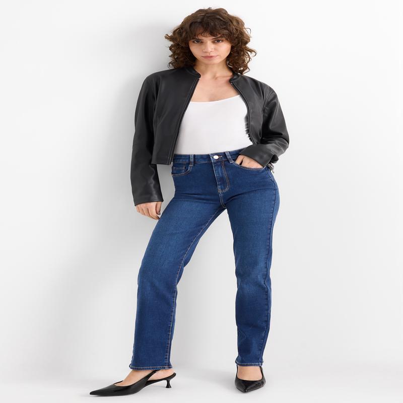 Straight jeans - high waist - LYCRA - denim-dark blue