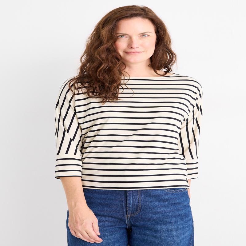 Long sleeve top - regular fit - striped - black / beige