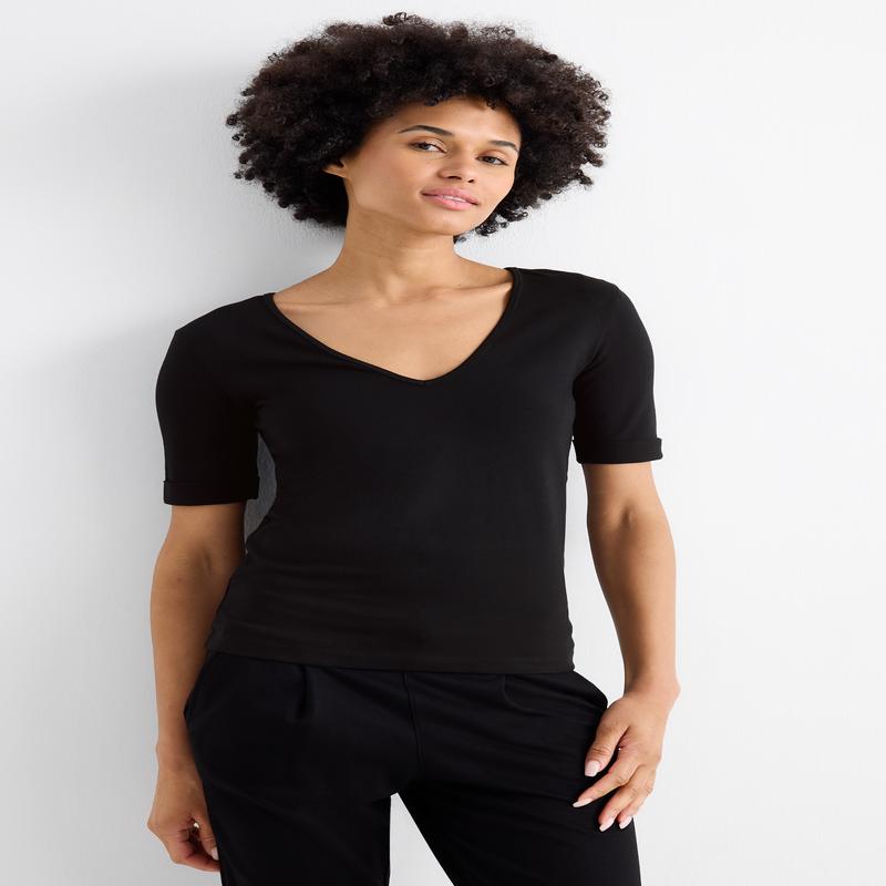 V-neck T-shirt - slim fit - black