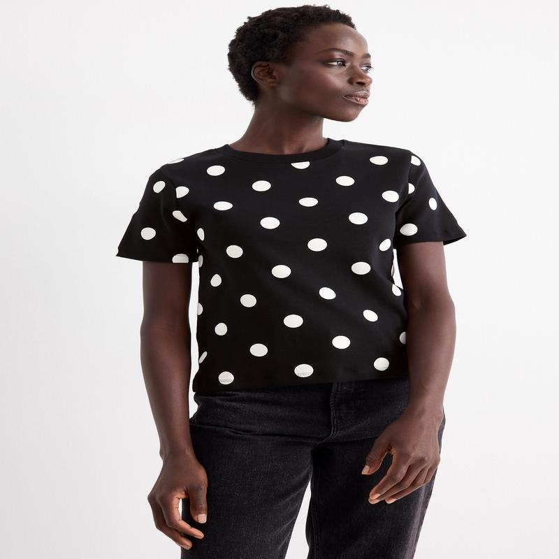 T-shirt - slim fit - polka dot - black / white
