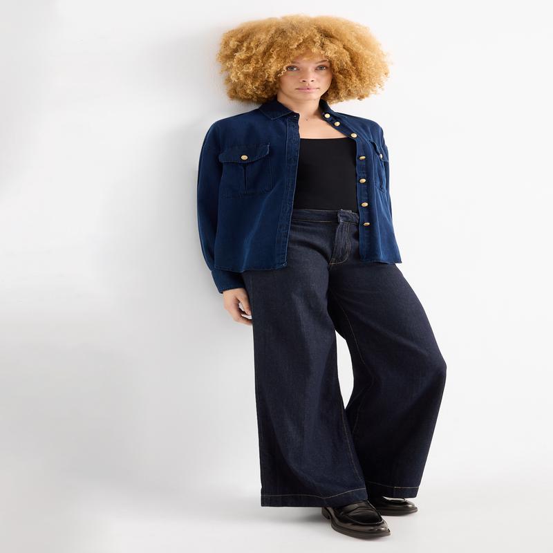 Wide leg jeans - mid-rise waist - denim-dark blue