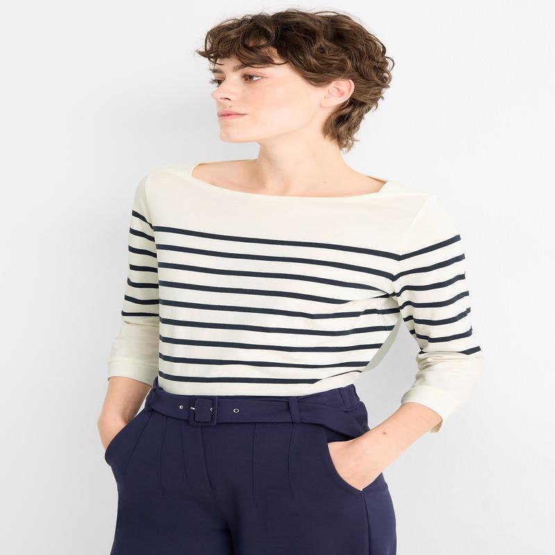 Long sleeve top - regular fit - dark blue / creme white