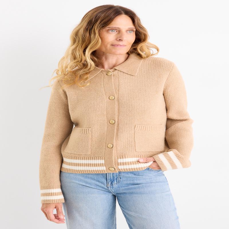 Cardigan - textured - beige
