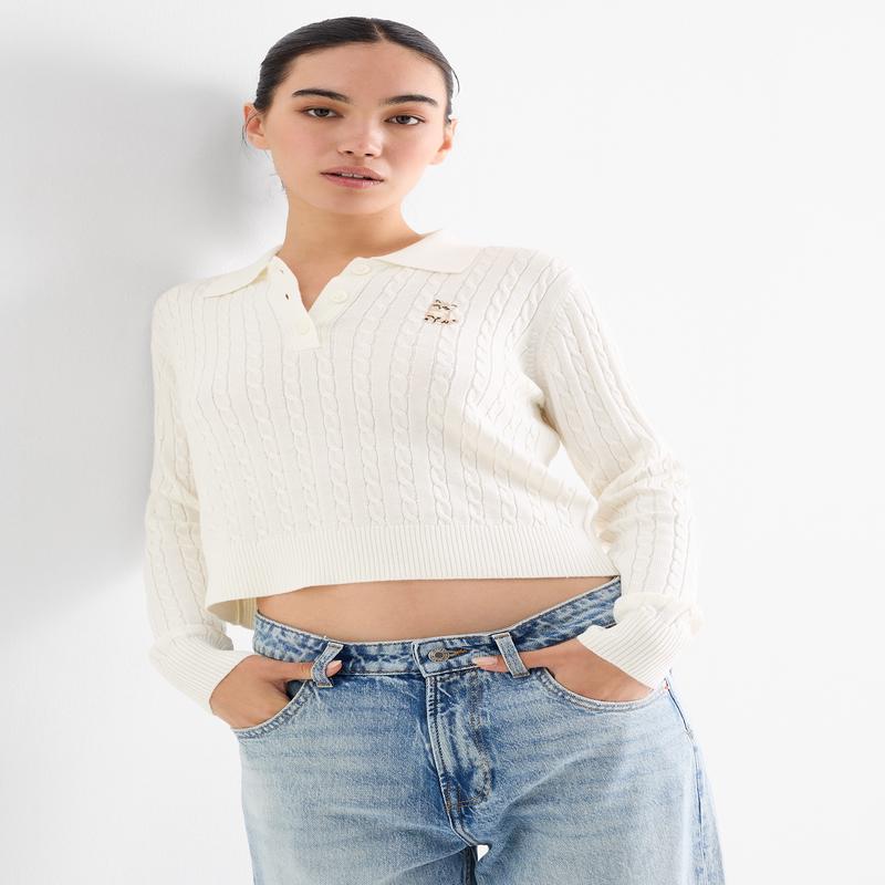 Jumper - cable knit pattern - white