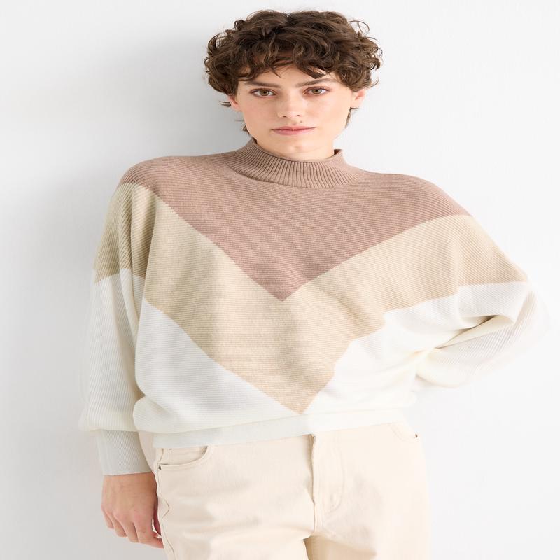 Jumper - ribbed - beige