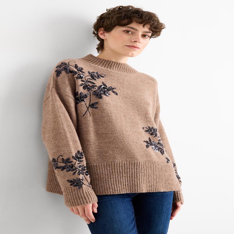 Jumper - shiny - floral - brown