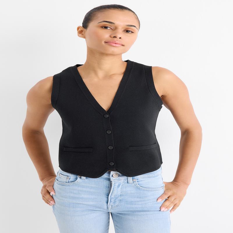 Knitted waistcoat - ribbed - black