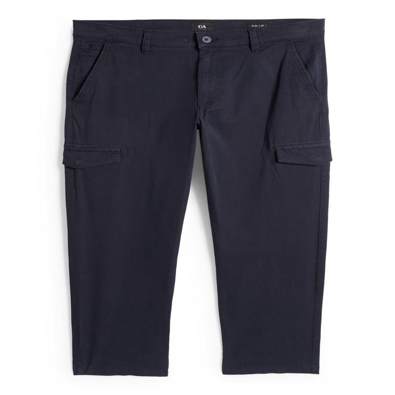 Cargo trousers - tapered fit - textured - dark blue
