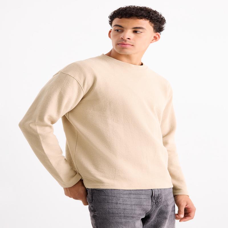 Long sleeve top - textured - beige
