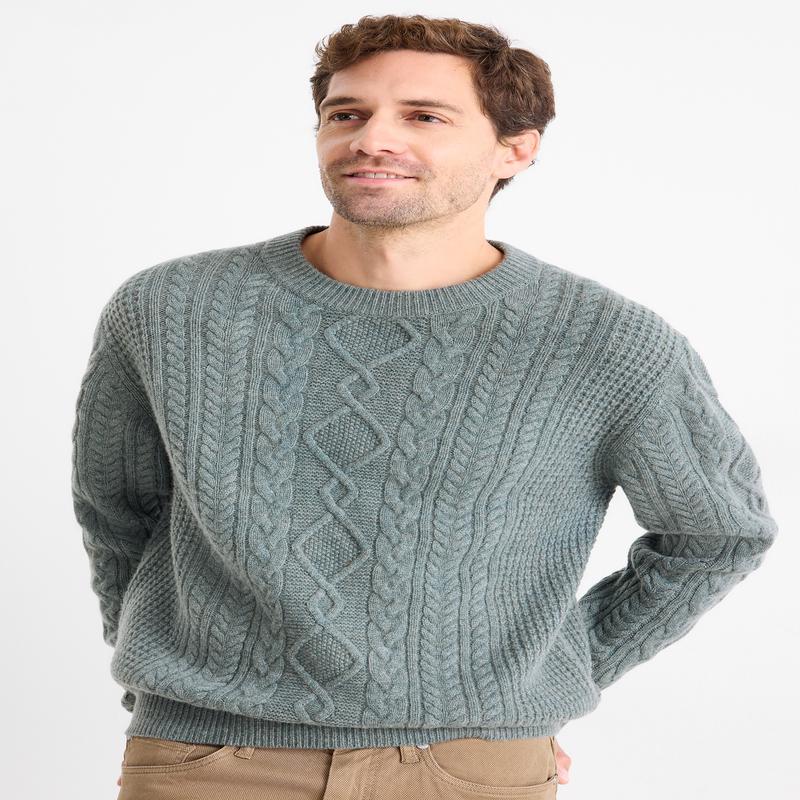 Jumper with cashmere - wool blend - cable knit pattern - green