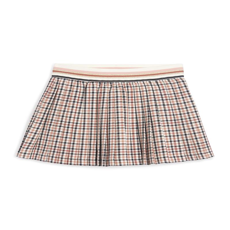 Pleated skirt - check - beige