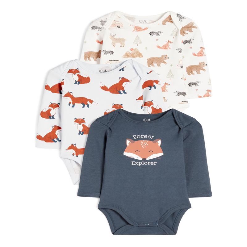 Multipack of 3 - fox - baby bodysuit - light blue