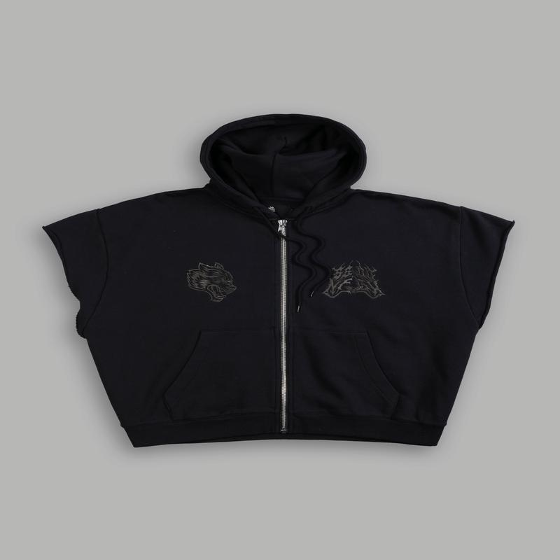 SSDDNFGU Moth Creed Cap Zip Hoodie in Black
