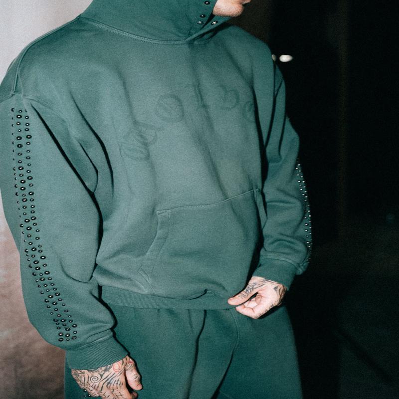 Chopper Stud \"Pierce\" Hoodie in Norse Green Horizon Sun Fade