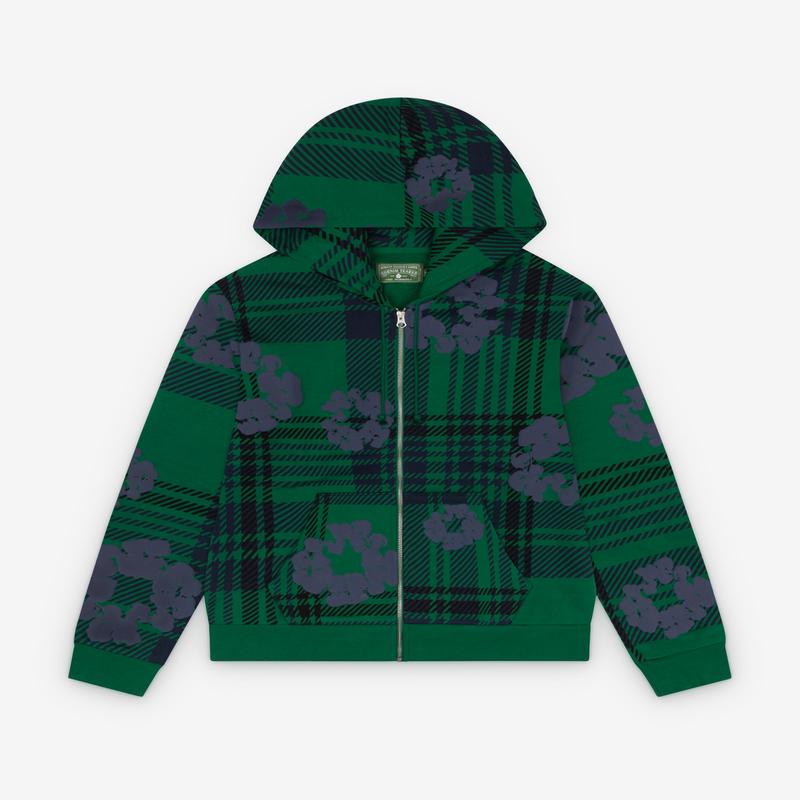 Denim Tears - Men\'s Plaid Cotton Wreath Zip Hoodie - (Green)