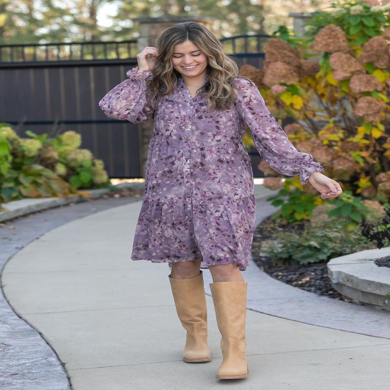 Abstract Floral Button Down Midi Dress