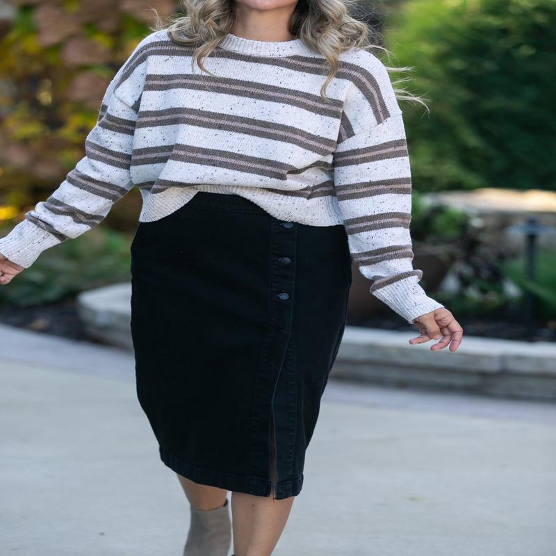 Bylara Button Front Midi Skirt
